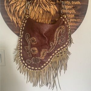 Brown Leather Fringe Bag